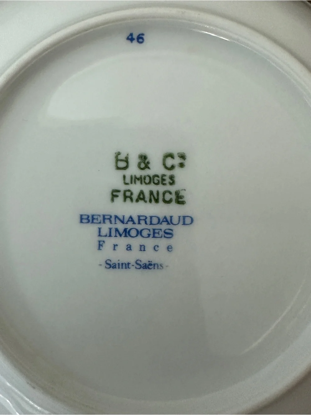 Vintage Bernardaud & Co Limoges France Saint Saens Saucer Plate 5.25” White Blue